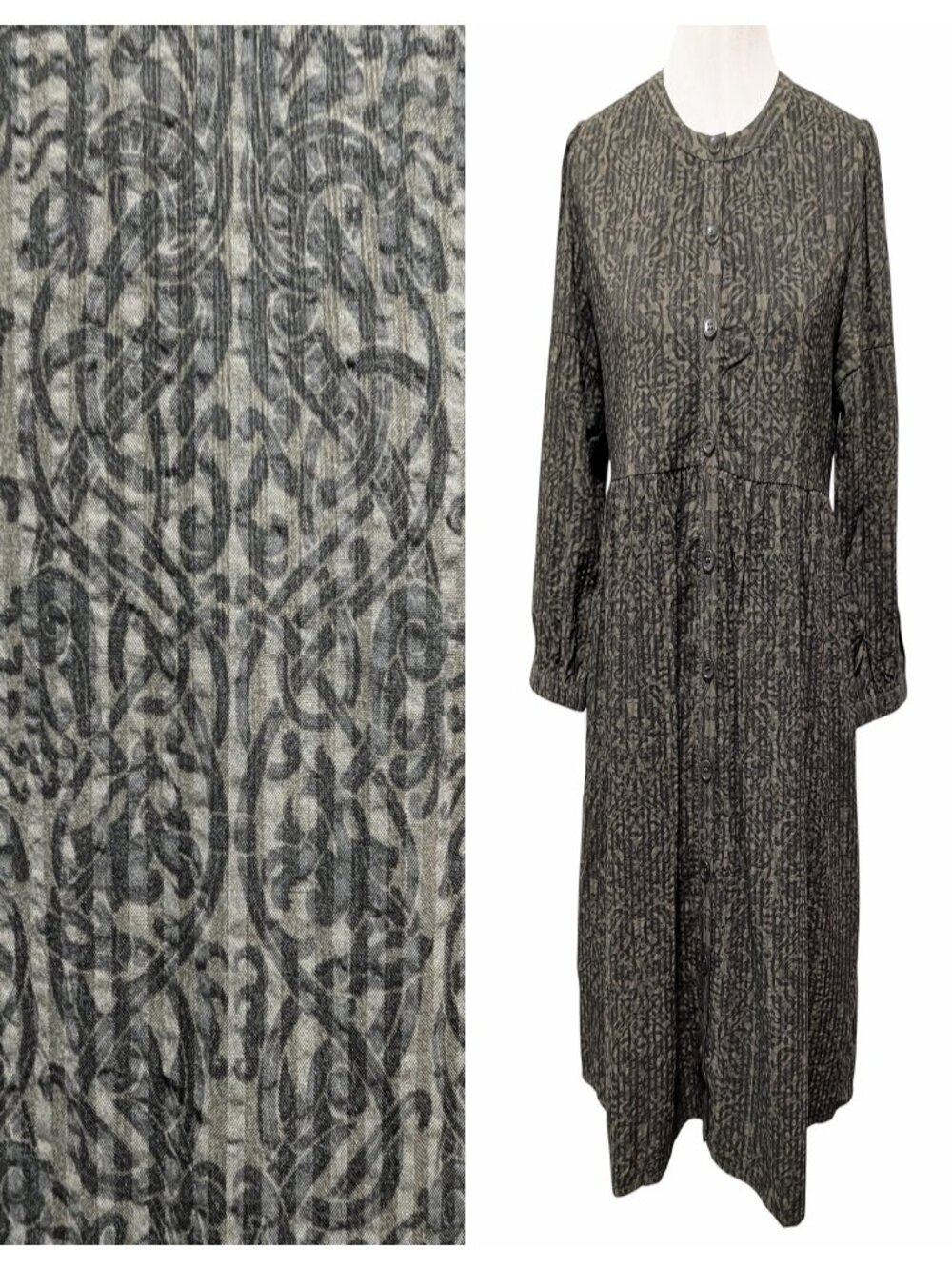Disturbia Womens Sz 2 Francesca Olive Green Dragon Print Button Smock MIni Dress